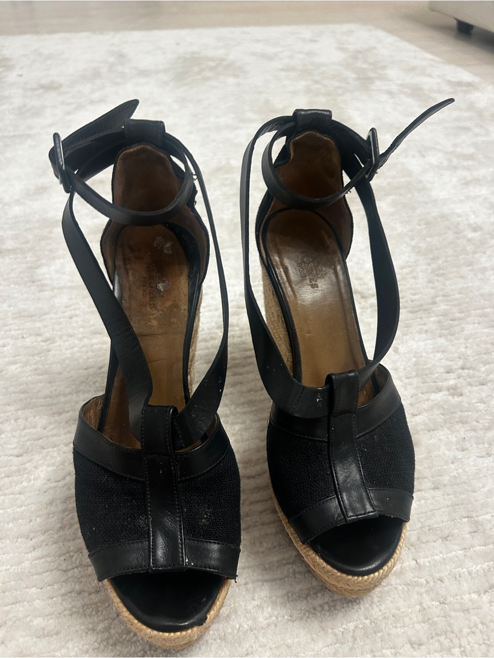 Black Espadrille Wedge Sandals with Ankle Strap